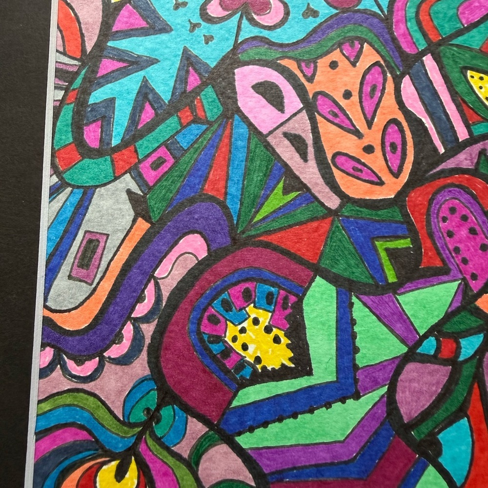 Original hand drawn intuitive abstract art with mat. - Picture 4 of 6